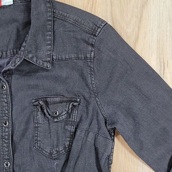 🔺️Divided H&M Black Jean Snap-up Long Sleeve Shirt w/Chest Pockets Size 10 - Picture 4 of 8